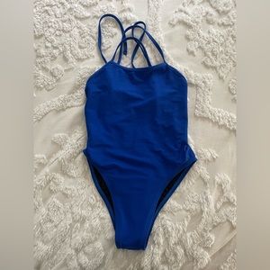 JOLYN TIE BACK SWIM SUIT SIZE 30 COLOR: BLUEBERRY